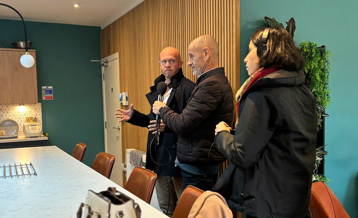  BBC Radio 4 production team filming inside a professionally managed HMO in Ashfield